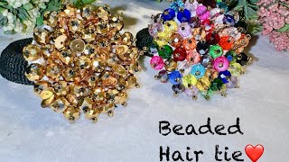 Beautiful beaded hair tieBeaded hair accessories making at homediy hair ties 🤩 [upl. by Kirbie]