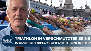 OLYMPISCHE SPIELE 2024 OlympiaTriathlon in Paris trotz verschmutzter Seine gestartet [upl. by Iffar]