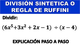 Regla de ruffini o division sintetica  División de polinomios  Ejemplo 2 [upl. by Anetsirk]