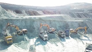 Caterpillar And Liebherr Excavators Loading Trucks On The Line  Aerial Video  Ascon Ltd [upl. by Eliezer]