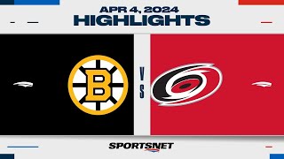 NHL Highlights  Bruins vs Hurricanes  April 4 2024 [upl. by Marissa]