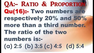 Q16  Two numbers are respectively 20 and 50 more than a third number The ratio of the two number [upl. by Damaris]