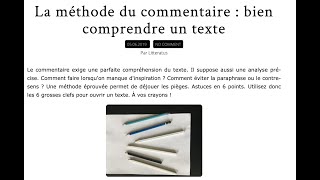 Bac de français  une méthode pour le commentaire de texte  plan  analyse [upl. by Llerehc]