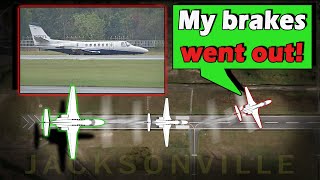 Business Jet RUNWAY EXCURSION after Brakes Fail During Landing [upl. by Elletsirk443]