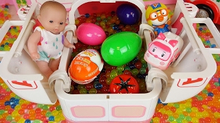 Baby doll and Poli Ambulance Kinder joy and surprise eggs toys in Orbeez [upl. by Teyugn739]