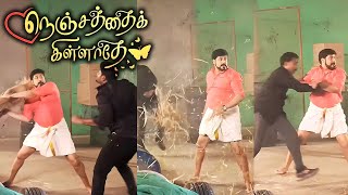 கடத்தல் கும்பலை அடித்து நொறுக்கிய கௌதம் 🔥  Nenjathai Killadhe Serial Fight Scene Making  BTS [upl. by Athallia]