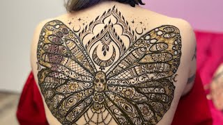 Epic Back Henna Design ☠️🦋🌙✨ [upl. by Kenyon]