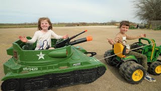 Playing on the farm with tank and tractors  Tractors for kids [upl. by Lan]