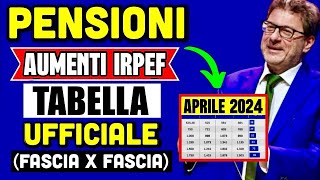 🔴 PENSIONI AUMENTI IRPEF APRILE 👉 TABELLA UFFICIALE FASCIA PER FASCIA PERCENTUALI E ARRETRATI 📊 [upl. by Tennaj716]