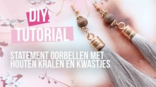 Sieraden maken Statement oorbellen met houten kralen en kwastjes ♡ DIY [upl. by Colburn902]