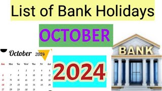 List of Bank Holidays October 2024 October 2024 Bank Holidays In India [upl. by Rodrich]