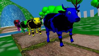 Learn colors with animals like black cow yellow cow green cow blue cow and red cow [upl. by Ahtekal925]