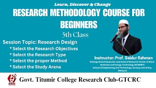 Research Design RESEARCH METHODOLOGY COURSE FOR BEGINNERS 5th Class [upl. by Aratehs]