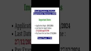 South Eastern Railway Apprentice Vacancy 2024Railway Apprentice Notification 2024jobapplyonline [upl. by Aratahc]