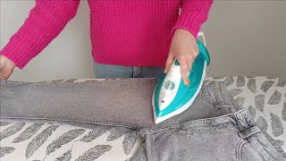 Ironing and folding ASMR jeans tshirt and kitchen towel [upl. by Wolenik]