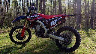 2020 CRF450R Yoshimura RS9T Exhaust Cold Start Rev Limiter and Fly By [upl. by Akcinahs]