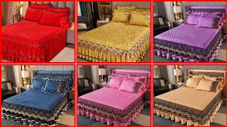 Velvet Diamond Quilted Bedspread with Drop Dust Ruffles Bed Cover set Super Soft Warm [upl. by Osnohpla213]