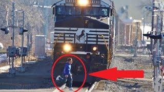 Man Nearly Killed Running In Front of Train [upl. by Aicire516]