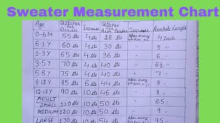 Sweater Measurement Chart for 018 year and adults knitting handmade [upl. by Pomfret]