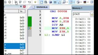 Assembly Lang Prog amp Simulation of Single byte Division explains DividebyZero exception 016 [upl. by Melisande]