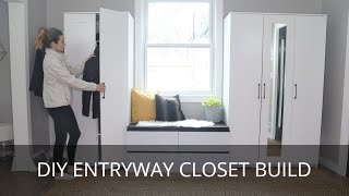 DIY Entryway Closets  IKEA Brimnes Hack  Furniture Upcycle  DIY Bench  Foyer Storage Solutions [upl. by Aliemaj733]