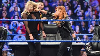 SmackDown Live 31919  Becky Lynch and Charlotte Flair ignites brawl [upl. by Omrellig]