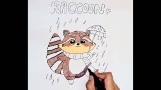 how to draw colorful racoon [upl. by Roosevelt]