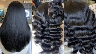 SILK PRESS on 4b  4c Hair  Natural Hair Silk Press with Hollywood Curls salonwork curlyhair [upl. by Alfreda]