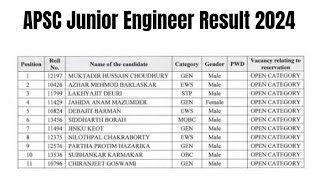 APSC Junior Engineer Result 2024  Cut Off Marks Merit List [upl. by Egduj]