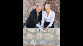 Prince Albert and Princess Charlene of Monaco laid the first stone of the future refuge [upl. by Decrem]