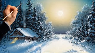 👍 Acrylic Landscape Painting  Winter Night  Easy Art  Drawing Lessons  Satisfying Relaxing [upl. by Barvick]