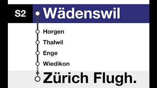 ZVV Ansagen  S2 Zürich Flughafen – Zürich HB – Wädenswil Bauarbeiten [upl. by Acenahs]