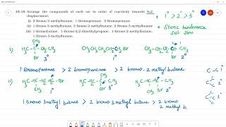 Arrange the compounds of each set in order of reactivity towards SN2displacement [upl. by Dona]