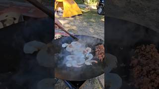 Shrimp and Chorizo cooked on el Disco See what we made at Yosemite lifestyle outdoorcooking [upl. by Anehc]