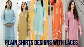 Plain Dress designs with laces Plain Suit Ke Design  Lace Suit Design Ideas 25 trending designs [upl. by Hseham]