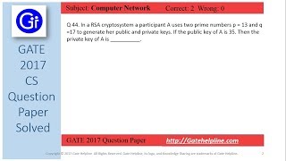 GATE 2017 CS Q44 In a RSA cryptosystem a participant A uses two prime numbers [upl. by Crysta908]