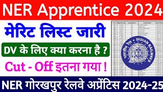 NER Gorakhpur Apprentice 2024 Merit List जारी  Railway Apprentice Merit List  Cut Off  DV [upl. by Bozovich]