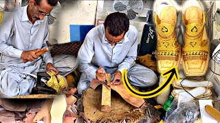 How Traditional Leather Chappal Are Made  How to make Handmade Pure leather Sandals Cow leather [upl. by Orest17]