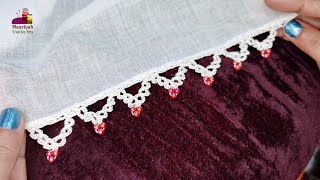 How To Make Crochet Lace Border at Home  Crosia  Qureshia  Dupatta Lace Design 1095 [upl. by Merat]