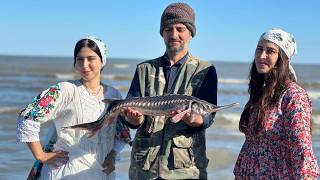 Cooking Osetra Sturgeon Fish with Fresh Herbs  Delicious and Healthy  Village life [upl. by Willabella664]