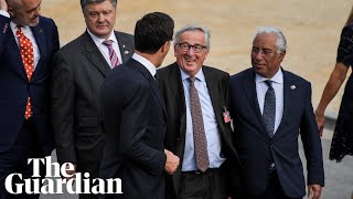 EUs Juncker stumbles repeatedly at Nato summit [upl. by Aled]