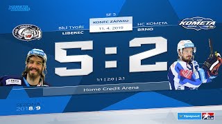 Semifinále playoff hokejové extraligy  5 zápas HC Bílí Tygři Liberec  HC Kometa Brno [upl. by Hillinck]