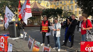 Grève nationale du 29 octobre 2024 contre le PLFSS  discours sur la place Garibaldi à Nice [upl. by Nnylireg14]