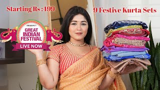 80 Off Amazon Great Indian Festival Haul Zari WorkEmbroidered Kurta sets Rs499 Starting amazon [upl. by Sikko985]