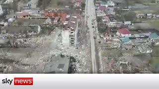 Ukraine War Devastation of Borodyanka near Kyiv shown in drone footage [upl. by Osicnarf895]