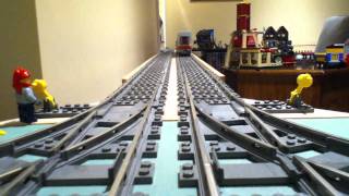 Lego Trains Trackside View Arriving and Leaving Town [upl. by Hnoj]