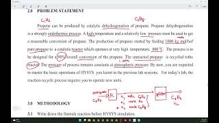 Lab 5 Part 1 Dehydrogenation of propane in Aspen HYSYS [upl. by Adnohsor]