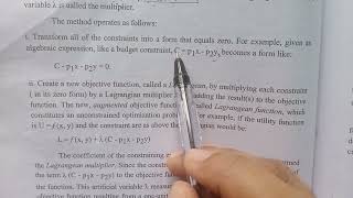 Lagrange Multiplierchapter 3BA ECONOMICS 5 semmathematical economicsCalicut University [upl. by Yssim912]