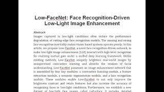 Low FaceNet Face Recognition Driven Low Light Image Enhancement [upl. by Ardeahp]