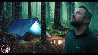 Riding out the Storms in a Tarp Fortress  ASMR Rain Camping Adventure in the Deserted Mountains [upl. by Sension430]